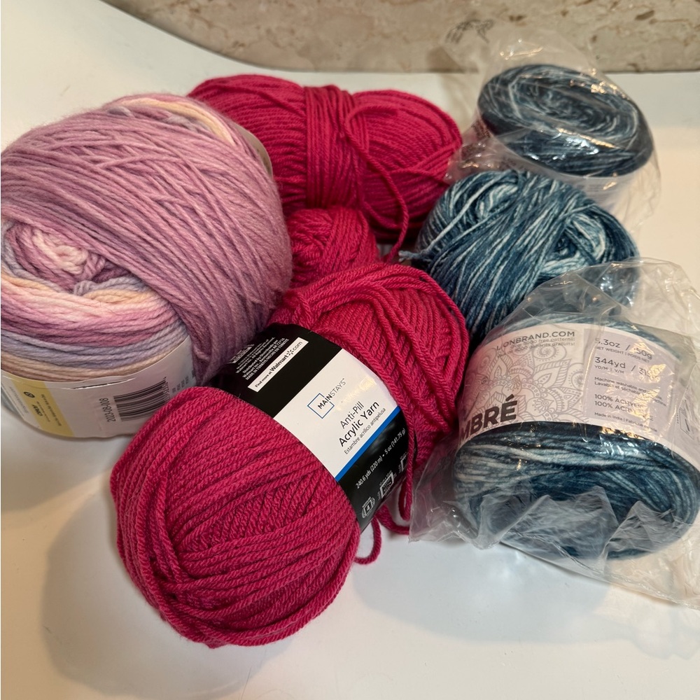 Mandala Ombré, Caron cake, Mainstays  Assorted Acrylic Yarn Bundle